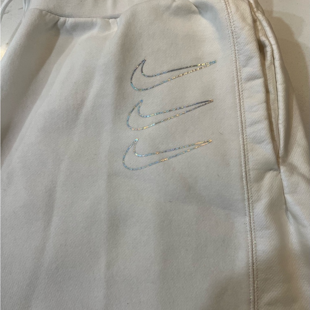 Nike White Sweatpants with Holographic Logo